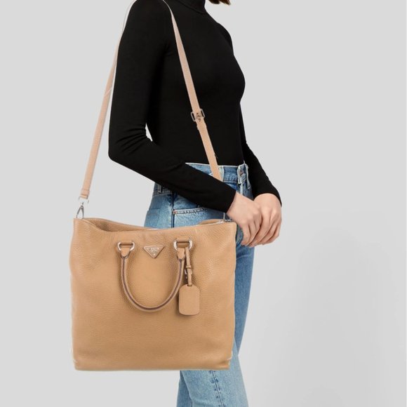 Genuine Tan Vitello Daino Prada Satchel - Picture 4 of 5